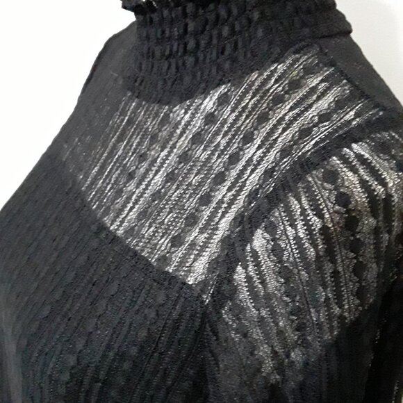 Adrianna Papell lovely dark black sheer neckline long sleeve top size M - Picture 10 of 11